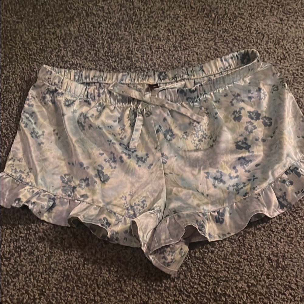 Floral Satin Ruffle Shorts